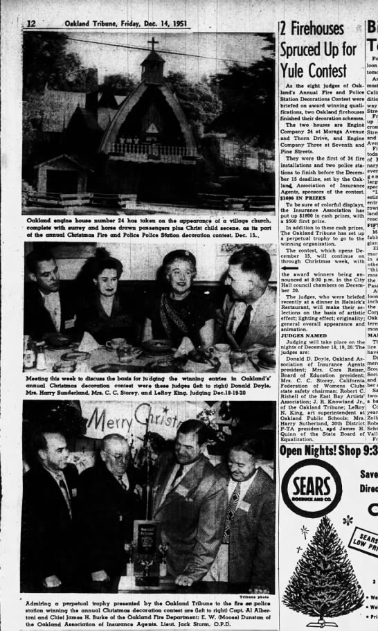 2 Firehouses Spruce Up for Yule Contest - Oakland Tribune December 14, 1951 - 
