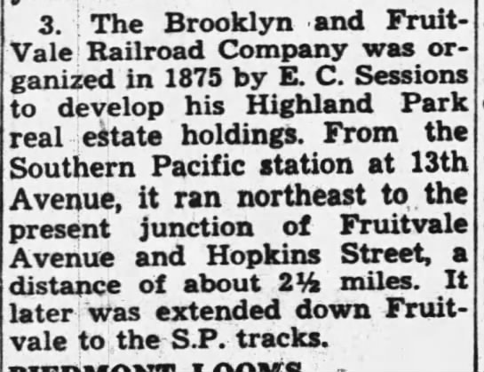 Brooklyn and Fruitvale Railroad - 