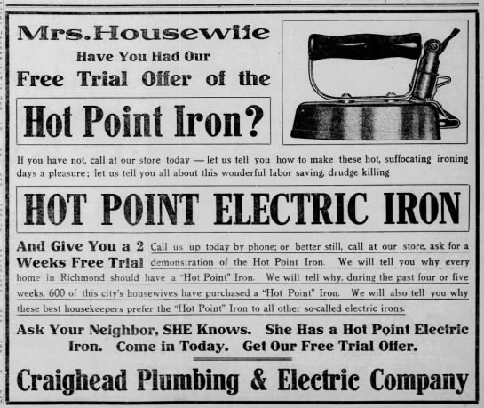 1910 Hot Point Electric Iron - 
