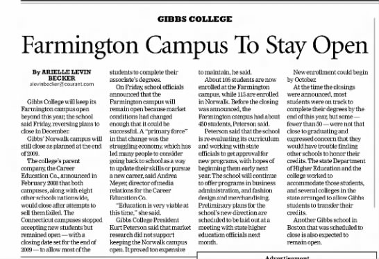 Farmington Campus To Stay Open - 