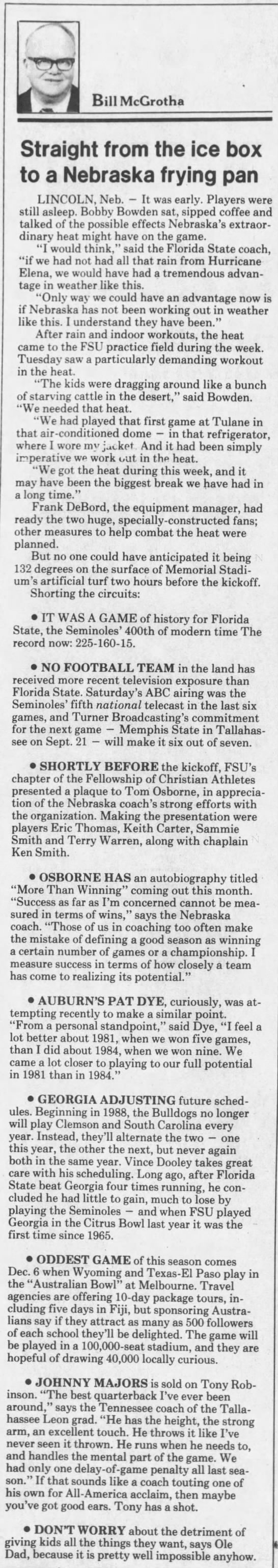 1985 Nebraska-FSU Talla. column - 