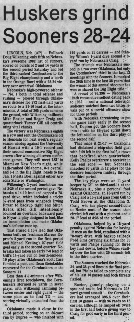 1982 Nebraska-Oklahoma football, AP - 