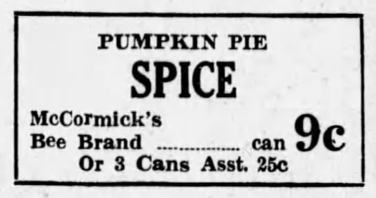 1934 ad for McCormick's pumpkin pie spice - 