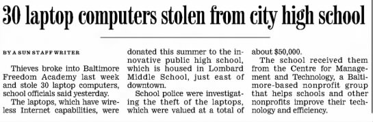 30 laptop computers stolen from city high school - 