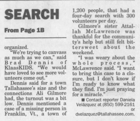 "Searchers seek Ali Gilmore clues," pt. 2 - 