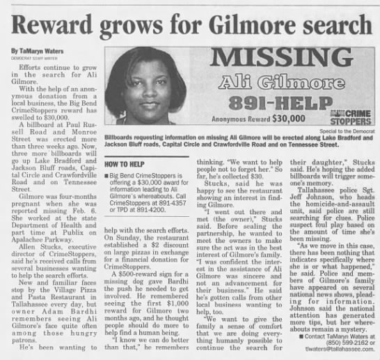 Reward grows for Gilmore search - 
