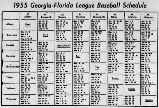 1955 Georgia-Florida League schedule - 