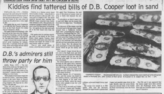 Kids find tattered D.B. Cooper money near Columbia River - Newspapers.com