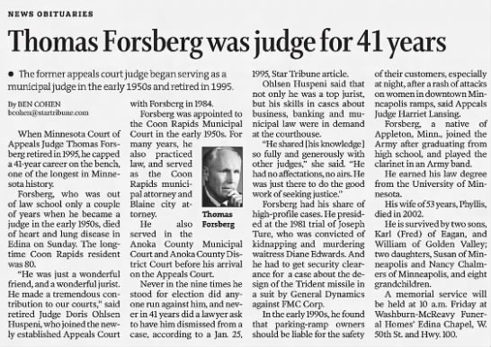 Obituary for Thomas Forsberg (Aged 80) - 