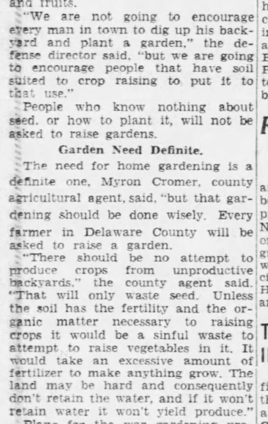 Not everyone will be encouraged to grow a home vegetable garden, 1942 - 