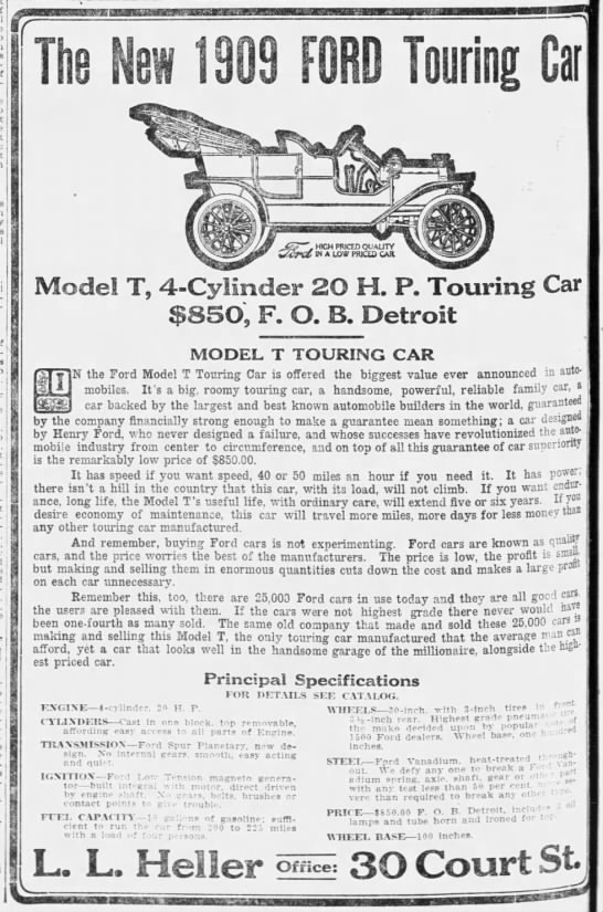 1908 Ford Model T ad - 