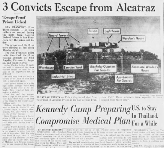 In 1962 three prisoners successfully escape Alcatraz Federal Penitentiary - 
