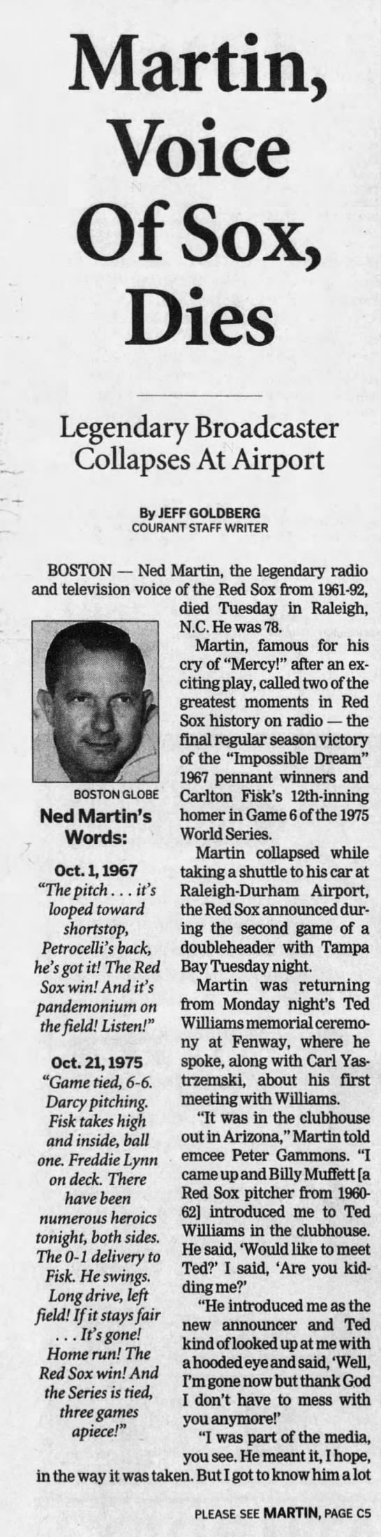 Martin, Voice Of Sox, Dies - 