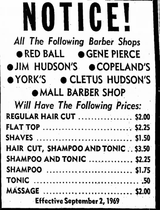 Jim Hudson barber shop 9-2-1969