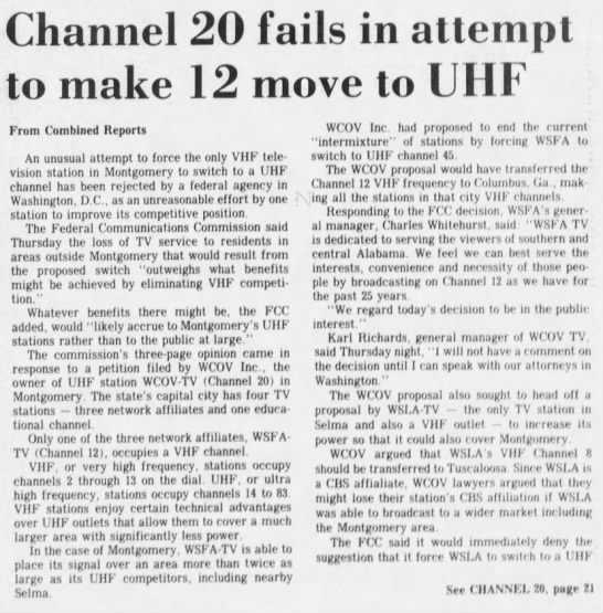 Channel 20 fails in attempt to make 12 move to UHF - 