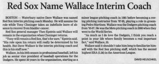 Red Sox Name Wallace Interim Coach - 