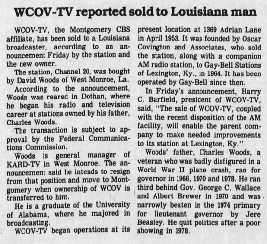 WCOV-TV reported sold to Louisiana man - 