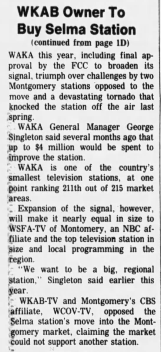 WKAB Owner To Buy Selma Station - 