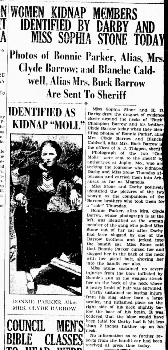 Bonnie, Clyde, and gang accused of kidnapping two women in April 1933 - 