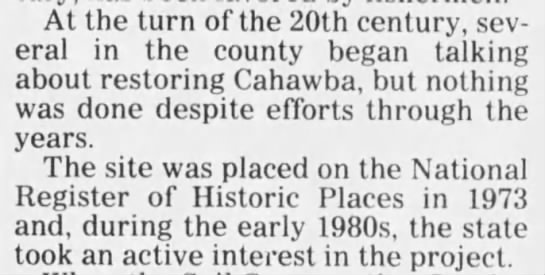 Cahawba added to the National Register of Historic Places in 1973 - 