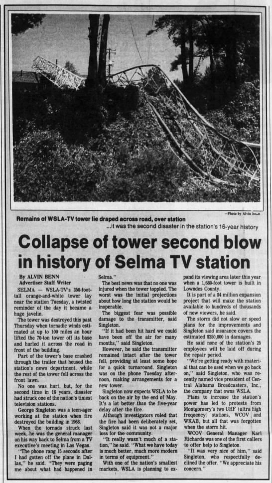 Collapse of tower second blow in history of Selma TV station - 