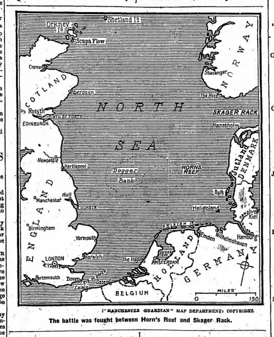 Map of North Sea, where Battle of Jutland took place - 