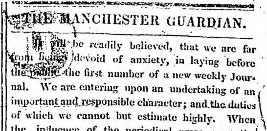 Introduction of the first issue of the Manchester Guardian - 