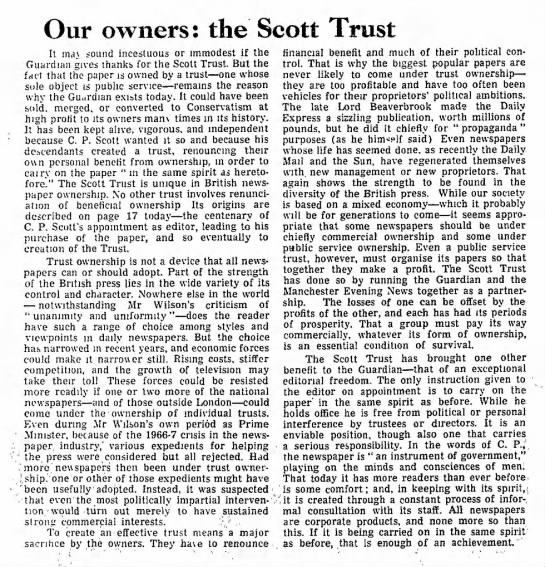 Op-Ed on the Scott Trust, 1973 - 
