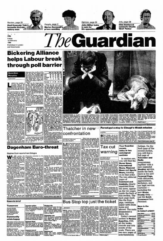 Redesigned front page of the Guardian, 1988 - 