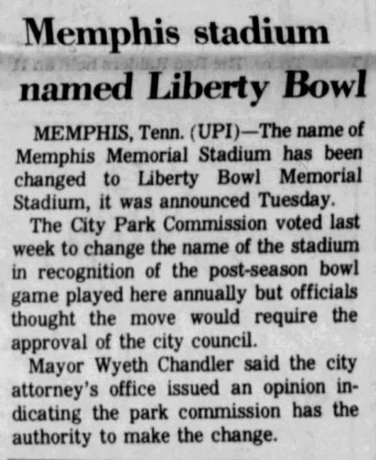 Memphis stadium named Liberty Bowl - 