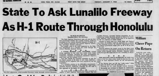 State To ask Lunalilo Freeway as H-1 Route Through Honolulu - 