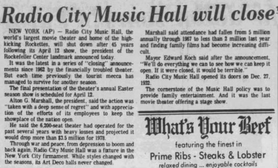 Radio City Music Hall will close - 