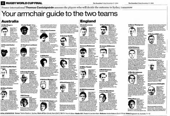 2003 RWC Final England Squad - The Guardian 21 November 2003 - P8 - 