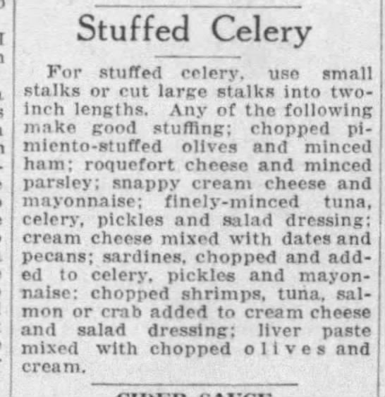 Stuffed celery filling ideas (1938) - 