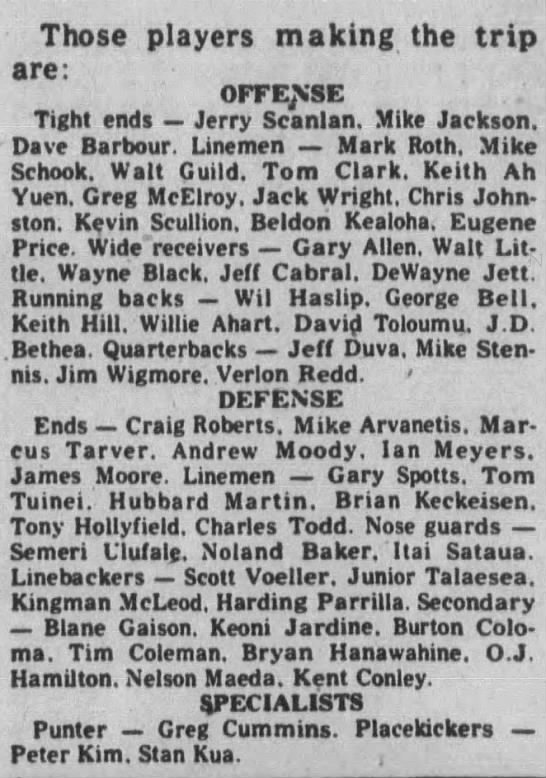 1978 Hawaii travel roster - 