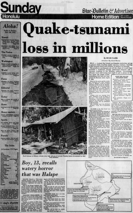 Nov. 29, 1979: Powerful quake, killer tsunami and Kilauea eruption strike Hawaii island - 