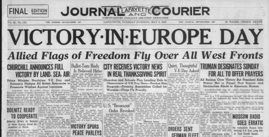 VE Day Headline - May 8. 1945 - 