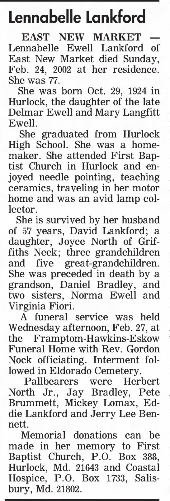 Lennabelle Lankford Obituary
