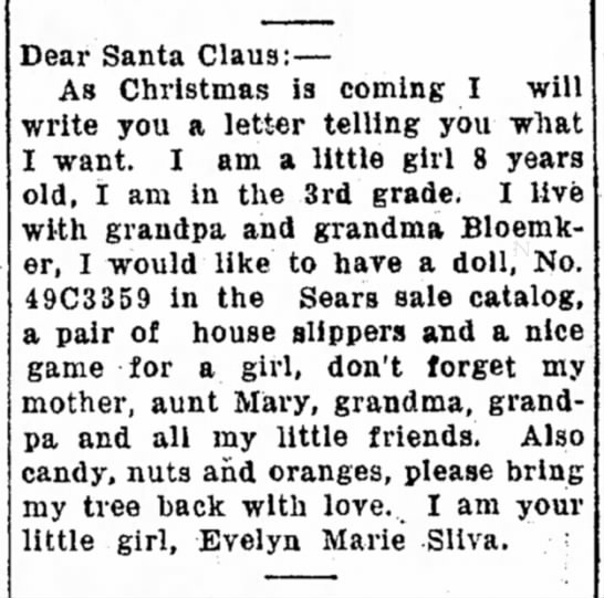 Letter to Santa includes Sears catalog reference - 