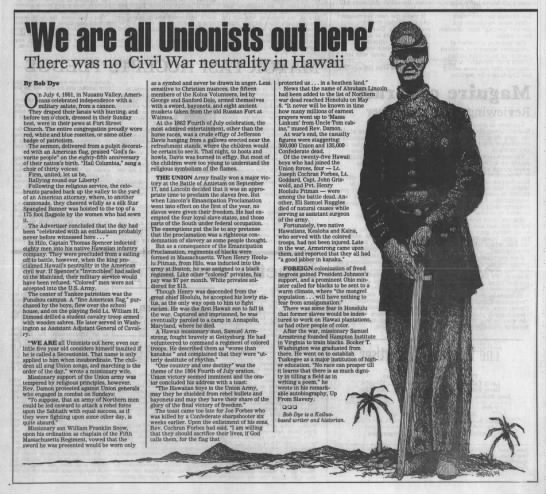 'We are all Unionists out here' – There was no Civil War neutrality in Hawaii - 
