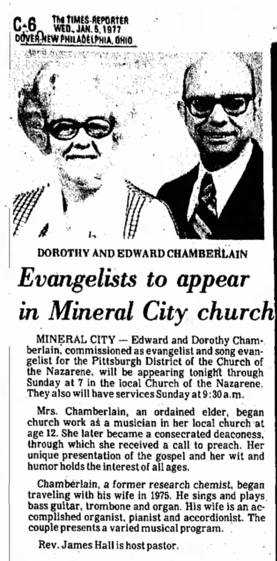 Dorothy & Edward Chamberlain 05 Jan 1977 Dover OH