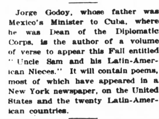 Jorge Godoy - announcement of Uncle Sam and His Latin American Nieces - (was this published?) - 