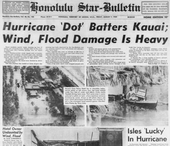 August 1959: Hurricane Dot batters Kauai - 