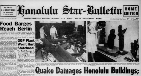 June 28, 1948: Rare Honolulu earthquake damages buildings throughout Oahu - 