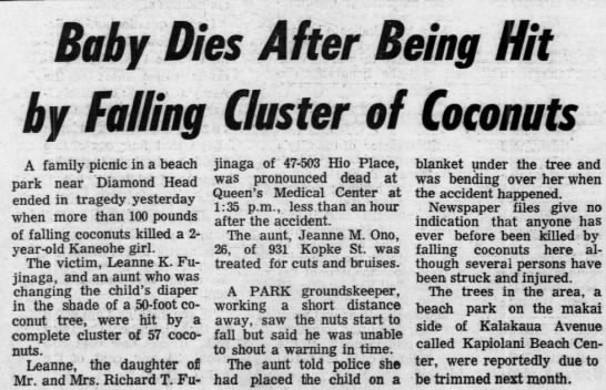 Baby Dies After Being Hit by Falling Cluster of Coconuts - 