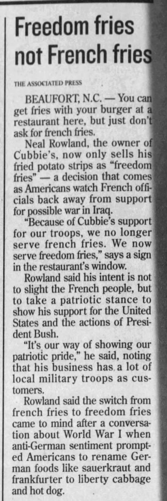 "Freedom Fries," for french fries (2003). - 