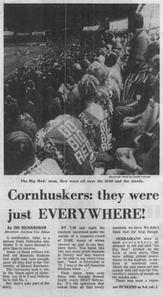 1971 Nebraska-Hawaii, HSBA fans - 
