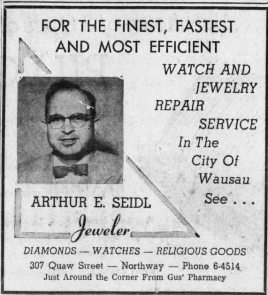 Arthur E Seidl Jeweler Ad 1958 Newspapers Com