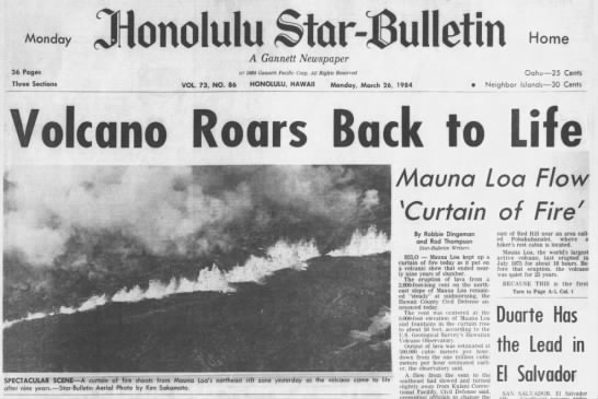 March 1984: Mauna Loa volcano reawakens after nine-year slumber - 