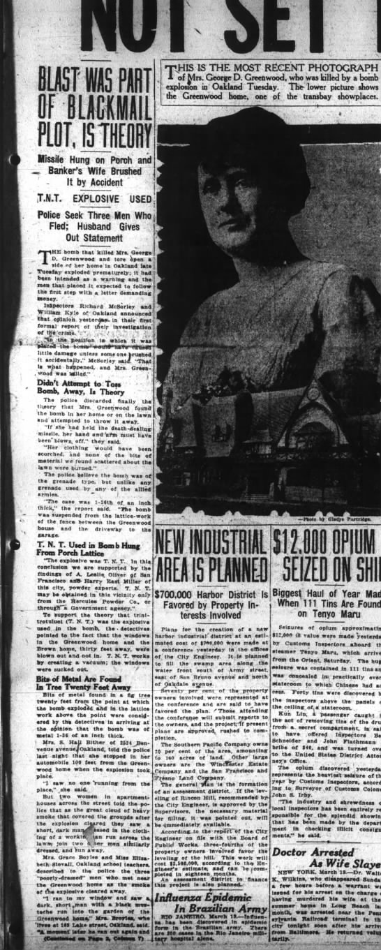 Blast was a Part of Blackmail Threat - S.F. Examiner March 20, 1919 - 